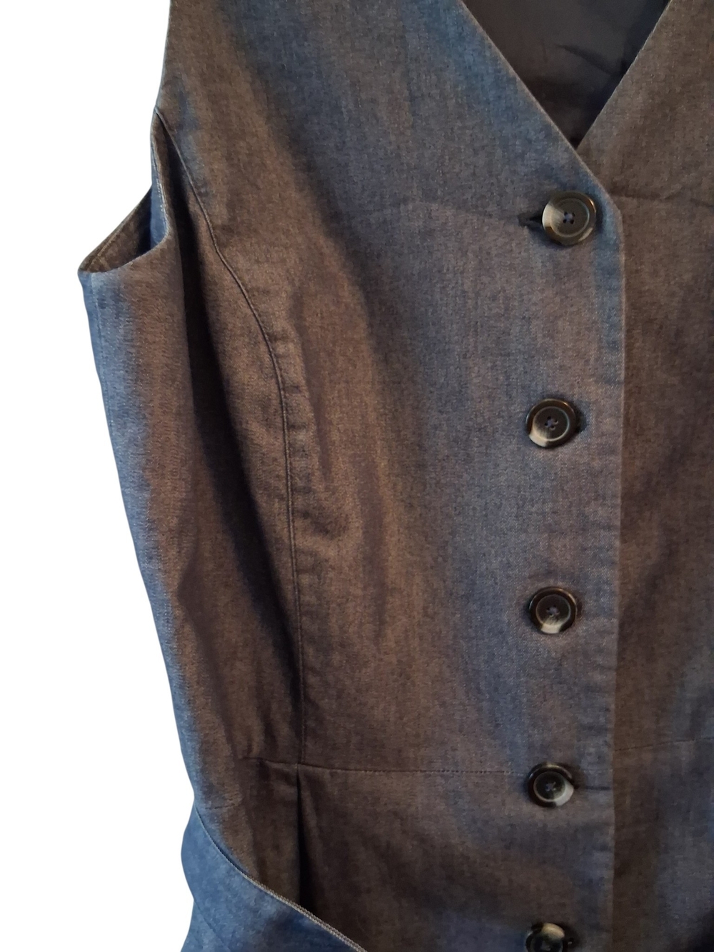 Liz Claiborne Dark Denim Button-Front V-Neck Cotton Blend Midi Dress - Picture 5 of 8